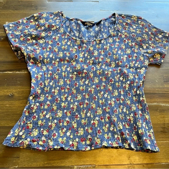 Shaver Lake Stretchy Slinky Floral Top Blouse Prairie Cottage core boho Large - Picture 1 of 7